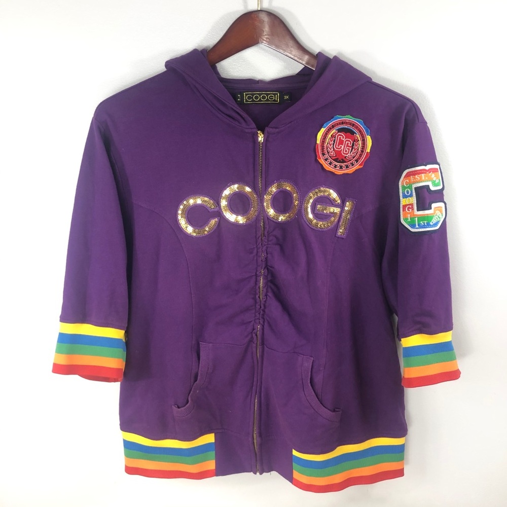 COOGI Purple Full Zip 3/4 Sleeve Jacket 3X